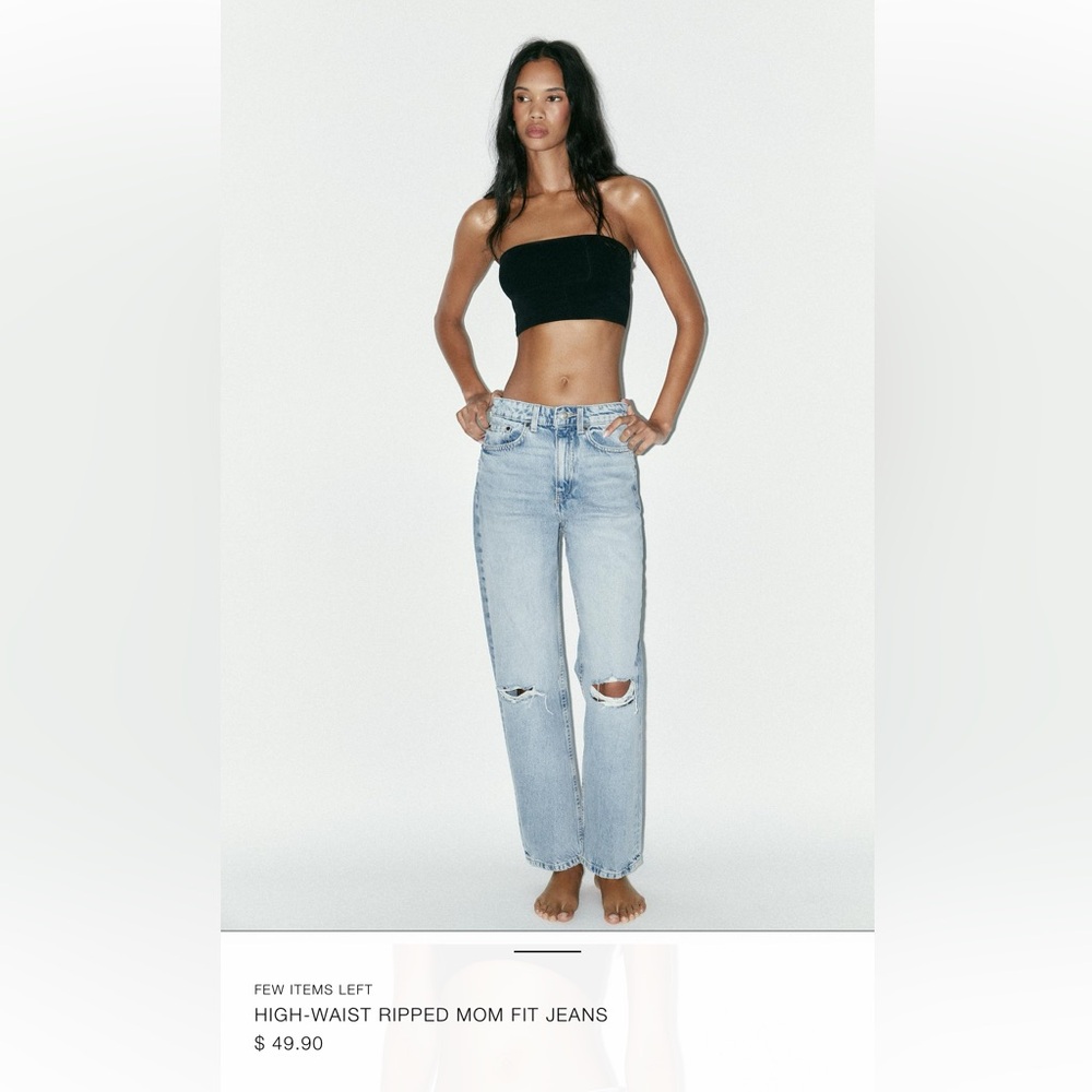 Zara High-Waist Ripped Mom Fit Jeans